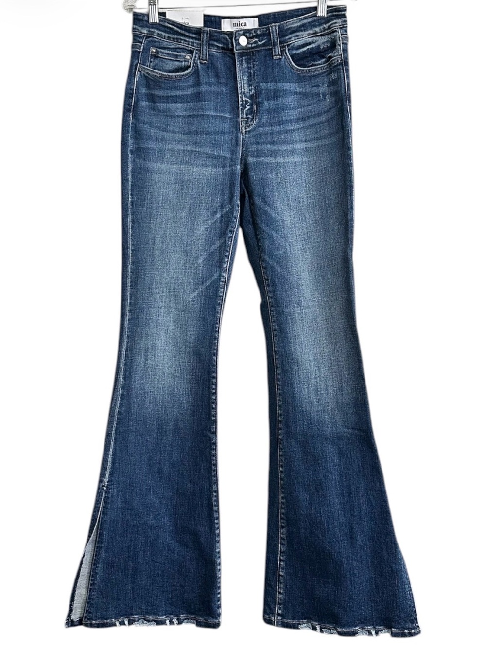 Mica Mid-Rise Flare Side Slit Jeans in Dark Blue